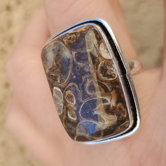 New Turritella Agate Fossil 925 Silver Ring. - Picture 13 of 15